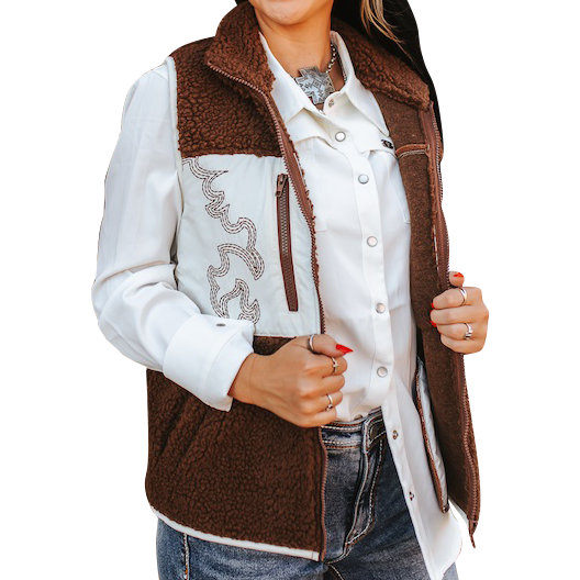 Women's Boot Stitch Embroider Sherpa Vest